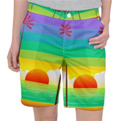 Seaside Sunrise Colorful Ocean Sea Pocket Shorts by Wegoenart