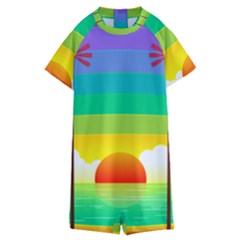 Seaside Sunrise Colorful Ocean Sea Kids  Boyleg Half Suit Swimwear