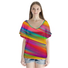 Colorful Background V-neck Flutter Sleeve Top