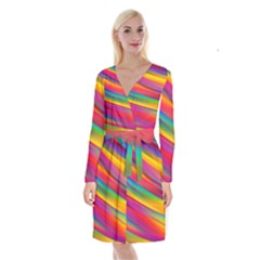 Colorful Background Long Sleeve Velvet Front Wrap Dress by Wegoenart