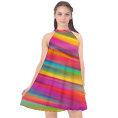 Colorful Background Halter Neckline Chiffon Dress 