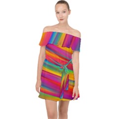 Colorful Background Off Shoulder Chiffon Dress