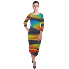 Abstarct Pattern Colorful Background Quarter Sleeve Midi Velour Bodycon Dress