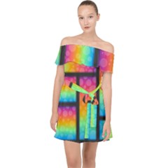 Background Colorful Abstract Off Shoulder Chiffon Dress