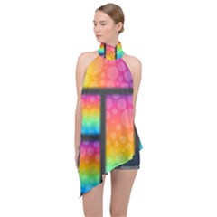 Background Colorful Abstract Halter Asymmetric Satin Top