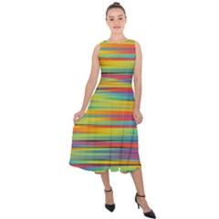 Colorful Background Pattern Midi Tie-back Chiffon Dress by Wegoenart