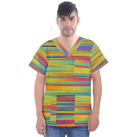 Colorful Background Pattern Men s V-neck Scrub Top by Wegoenart