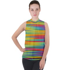 Colorful Background Pattern Mock Neck Chiffon Sleeveless Top