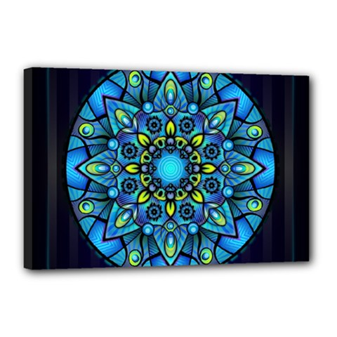 Mandala Blue Abstract Circle Canvas 18  X 12  (stretched) by Wegoenart