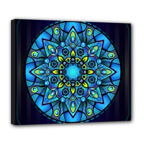 Mandala Blue Abstract Circle Deluxe Canvas 24  X 20  (stretched) by Wegoenart