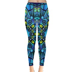 Mandala Blue Abstract Circle Leggings  by Wegoenart