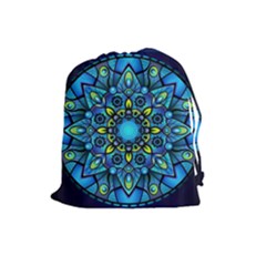 Mandala Blue Abstract Circle Drawstring Pouch (large) by Wegoenart