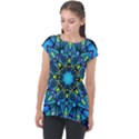 Mandala Blue Abstract Circle Cap Sleeve High Low Top View1