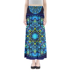 Mandala Blue Abstract Circle Full Length Maxi Skirt by Wegoenart