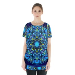 Mandala Blue Abstract Circle Skirt Hem Sports Top by Wegoenart