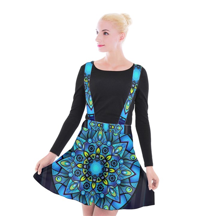 Mandala Blue Abstract Circle Suspender Skater Skirt