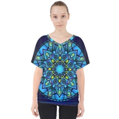 Mandala Blue Abstract Circle V-neck Dolman Drape Top by Wegoenart