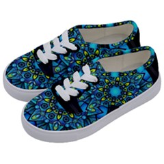 Mandala Blue Abstract Circle Kids  Classic Low Top Sneakers by Wegoenart