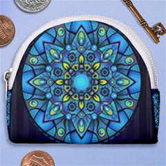 Mandala Blue Abstract Circle Horseshoe Style Canvas Pouch by Wegoenart