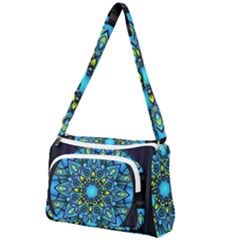 Mandala Blue Abstract Circle Front Pocket Crossbody Bag by Wegoenart