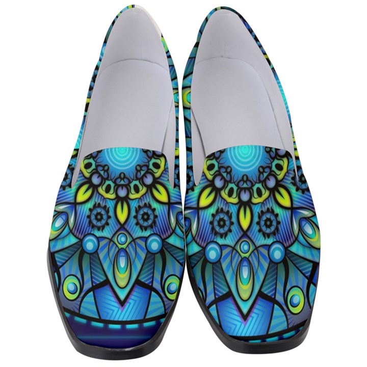 Mandala Blue Abstract Circle Women s Classic Loafer Heels