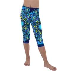 Mandala Blue Abstract Circle Kids  Lightweight Velour Capri Leggings 