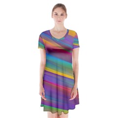 Colorful Background Short Sleeve V-neck Flare Dress by Wegoenart