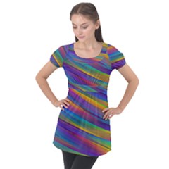 Colorful Background Puff Sleeve Tunic Top by Wegoenart