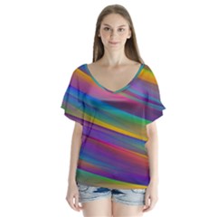 Colorful Background V-neck Flutter Sleeve Top