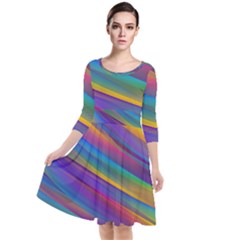 Colorful Background Quarter Sleeve Waist Band Dress