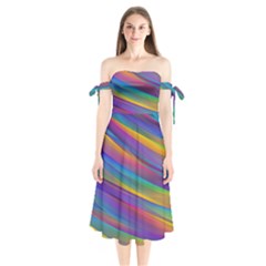 Colorful Background Shoulder Tie Bardot Midi Dress