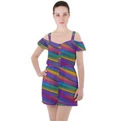 Colorful Background Ruffle Cut Out Chiffon Playsuit