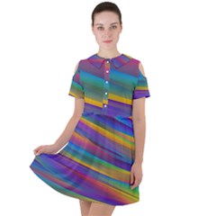 Colorful Background Short Sleeve Shoulder Cut Out Dress 