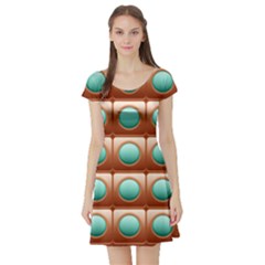 Abstract Background Circle Square Short Sleeve Skater Dress by Wegoenart