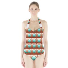 Abstract Background Circle Square Halter Swimsuit by Wegoenart