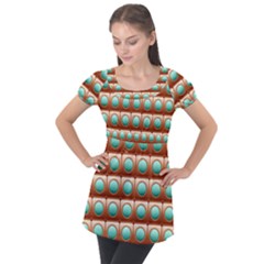 Abstract Background Circle Square Puff Sleeve Tunic Top by Wegoenart