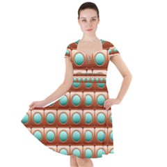 Abstract Background Circle Square Cap Sleeve Midi Dress