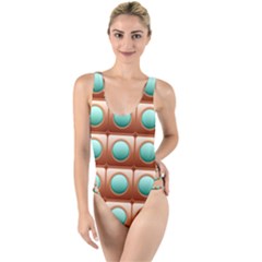 Abstract Background Circle Square High Leg Strappy Swimsuit by Wegoenart