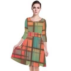 Background Abstract Colorful Quarter Sleeve Waist Band Dress