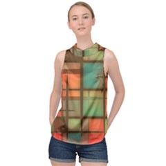 Background Abstract Colorful High Neck Satin Top