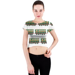 Trains Pattern Transportation Crew Neck Crop Top by Wegoenart