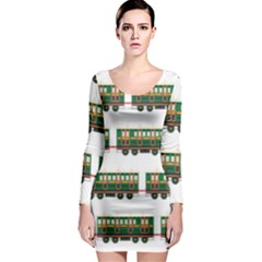 Trains Pattern Transportation Long Sleeve Bodycon Dress by Wegoenart