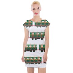 Trains Pattern Transportation Cap Sleeve Bodycon Dress