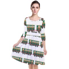 Trains Pattern Transportation Quarter Sleeve Waist Band Dress