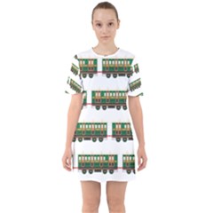 Trains Pattern Transportation Sixties Short Sleeve Mini Dress by Wegoenart