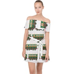 Trains Pattern Transportation Off Shoulder Chiffon Dress