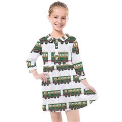 Trains Pattern Transportation Kids  Quarter Sleeve Shirt Dress by Wegoenart