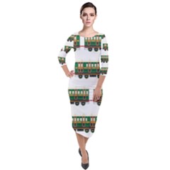 Trains Pattern Transportation Quarter Sleeve Midi Velour Bodycon Dress