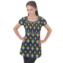 Seamless Pattern Background Abstract Puff Sleeve Tunic Top