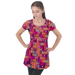 Abstract Background Colorful Puff Sleeve Tunic Top